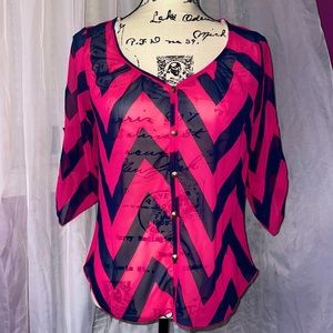 Chevron Print Blouse with 3/4 Sleeves